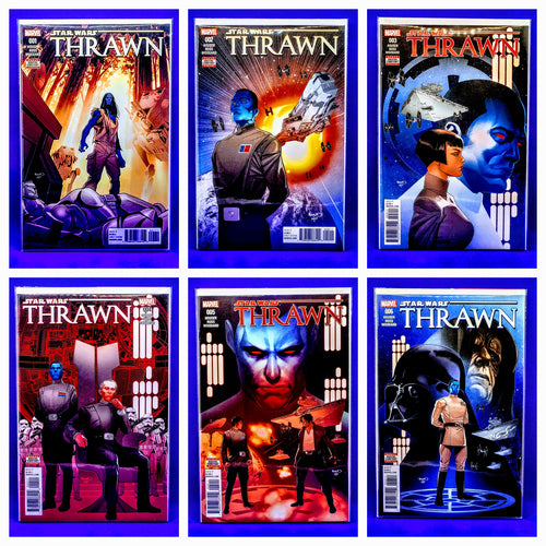 A set of six comic book covers for the Star Wars: Thrawn series, featuring various characters and scenes from the miniseries.