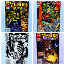 Load image into Gallery viewer, Four comic book covers of &#39;Venom the Hunger&#39; with various titles on a light blue background.
