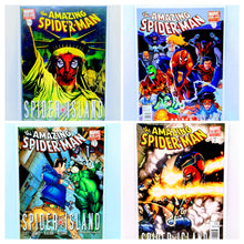 Load image into Gallery viewer, Four comic book covers featuring &#39;The Amazing Spider-Man&#39; with various characters and Spider Island theme.
