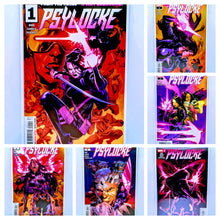 Load image into Gallery viewer, Collection of &#39;Psylocke&#39; comic book covers with vibrant artwork.
