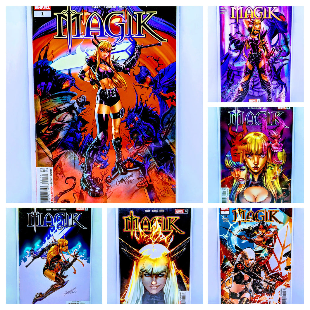 Collection of 'Magik' comic book covers featuring various characters.