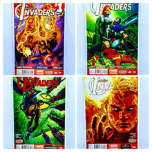 Load image into Gallery viewer, Four comic book covers of &#39;Invaders&#39; on a light blue background
