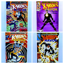 Load image into Gallery viewer, Four comic book covers featuring X-Men&#39;s Havok on a light blue background
