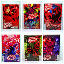 Load image into Gallery viewer, Six comic book covers of 'Scarlet Witch' on a white background
