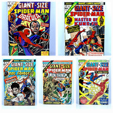 Load image into Gallery viewer, Collection of Giant-Size Spider-Man comic book covers featuring various villains.
