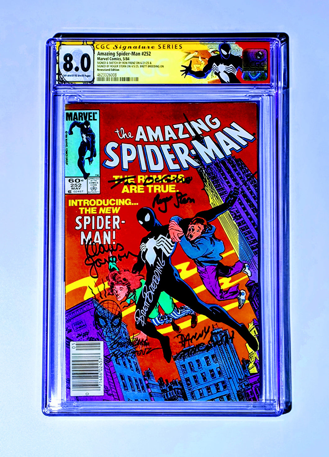 Comic book cover of 'The Amazing Spider-Man' with CGC grading label on a light blue background