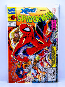 Comic book cover featuring Spider-Man and X-Force on a white background