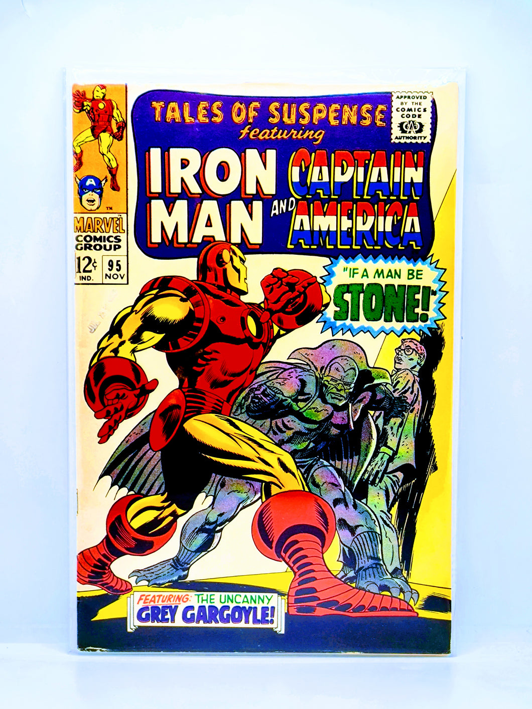Comic book cover featuring Iron Man and Captain America with a superhero theme.