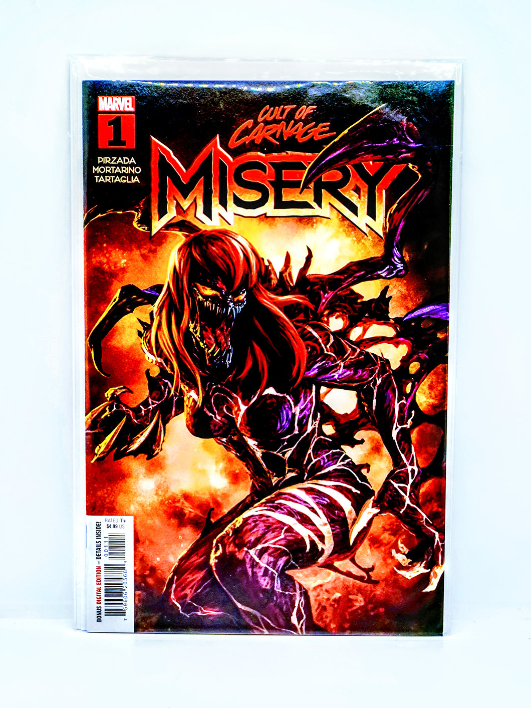 Comic book cover titled 'Cult of Carnage Misery' with a character in action pose on a white background.
